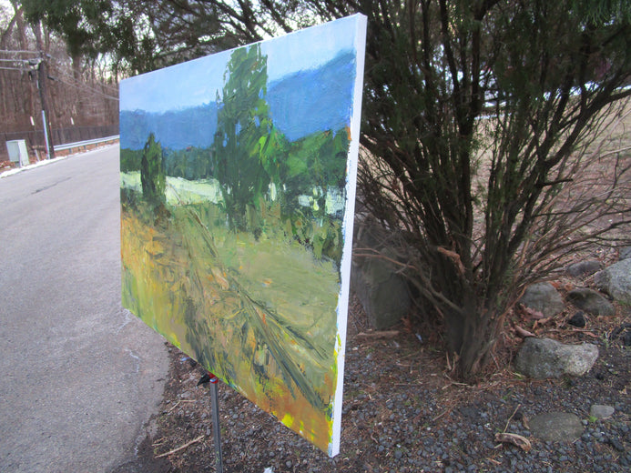 Tracks in the Field by Janet Dyer |  Side View of Artwork 