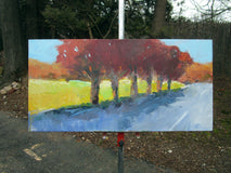 Original art for sale at UGallery.com | Tree Row, Autumn by Janet Dyer | $700 | acrylic painting | 12' h x 24' w | thumbnail 3