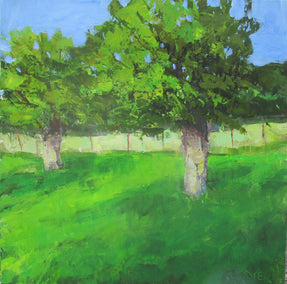acrylic painting by Janet Dyer titled Trees in Sunlight