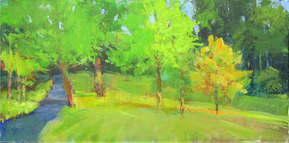 Original art for sale at UGallery.com | Trees in the Park by Janet Dyer | $675 | acrylic painting | 12' h x 24' w | thumbnail 1