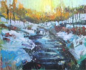 Original art for sale at UGallery.com | Winter Brook by Janet Dyer | $1,125 | acrylic painting | 20' h x 24' w