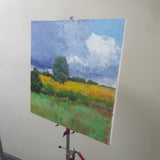 Original art for sale at UGallery.com | Yellow Field with Clouds by Janet Dyer | $975 | acrylic painting | 20' h x 20' w | thumbnail 2