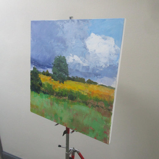 Yellow Field with Clouds by Janet Dyer |  Side View of Artwork 