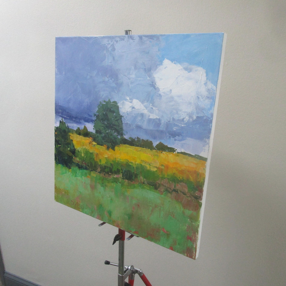Yellow Field with Clouds by Janet Dyer |  Side View of Artwork 