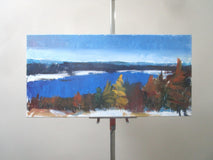 Original art for sale at UGallery.com | Yellow Tree in Winter by Janet Dyer | $700 | acrylic painting | 12' h x 24' w | thumbnail 3