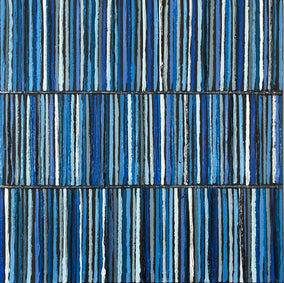 Original art for sale at UGallery.com | Blue Triple Stripes by Janet Hamilton | $950 | oil painting | 20' h x 20' w