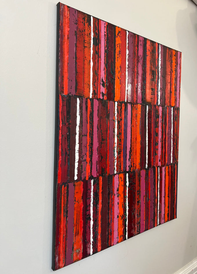 Red/Black Triple Stripes by Janet Hamilton |  Side View of Artwork 