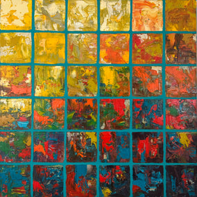 Original art for sale at UGallery.com | Sunset Squares by Janet Hamilton | $1,350 | oil painting | 24' h x 24' w