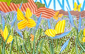 Original art for sale at UGallery.com | Butterflies in Spring by Javier Ortas | $1,400 | acrylic painting | 14' h x 19.5' w