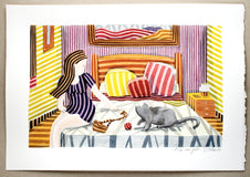 Original art for sale at UGallery.com | Girl with Cat by Javier Ortas | $1,180 | watercolor painting | 13.77' h x 19.68' w | thumbnail 2