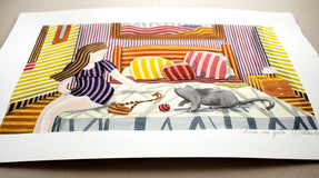 Original art for sale at UGallery.com | Girl with Cat by Javier Ortas | $1,180 | watercolor painting | 13.77' h x 19.68' w | thumbnail 3