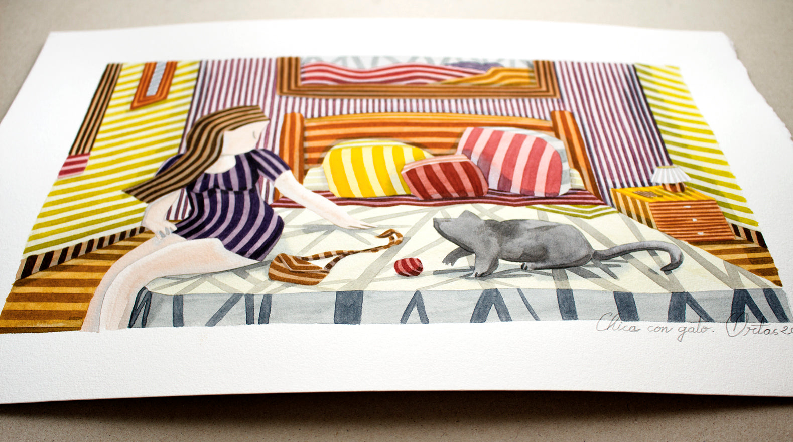 Girl with Cat by Javier Ortas |  Context View of Artwork 