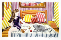 Original art for sale at UGallery.com | Girl with Cat by Javier Ortas | $1,180 | watercolor painting | 13.77' h x 19.68' w | thumbnail 1