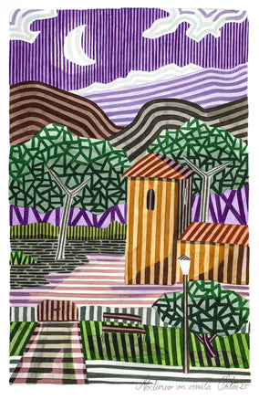 Original art for sale at UGallery.com | Nocturne with Hermitage by Javier Ortas | $1,300 | watercolor painting | 19.6' h x 14' w