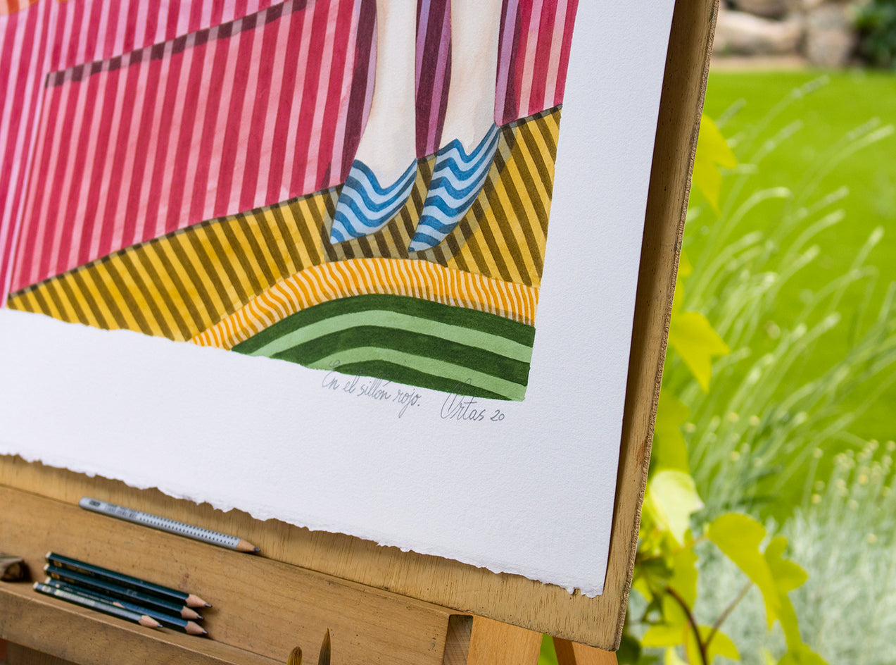On the Red Armchair by Javier Ortas |  Closeup View of Artwork 