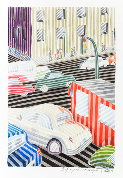 Traffic Next to a Traffic Light by Javier Ortas | Artwork Main Image