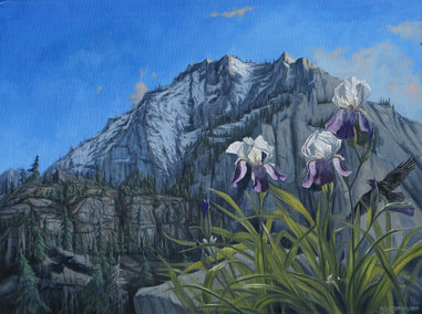 oil painting by Jay Jensen titled Blue Air Irises