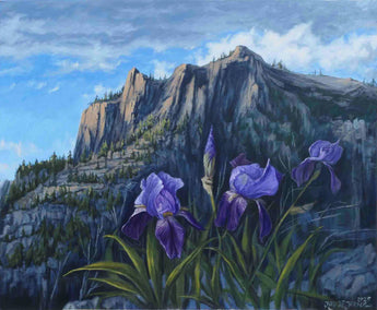 oil painting by Jay Jensen titled Purple Iris Mountain