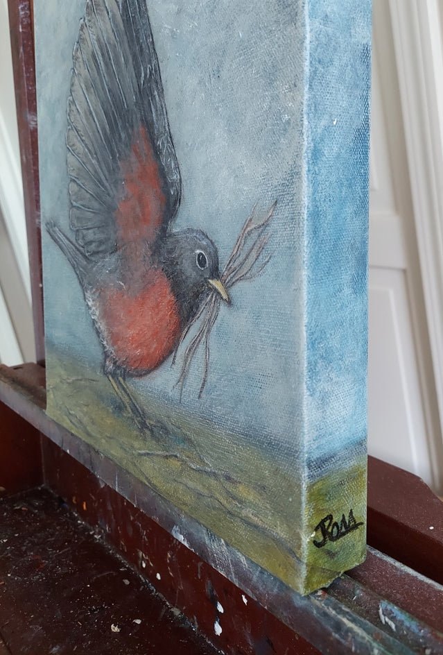 Off To Build My Nest by Jennifer Ross |  Side View of Artwork 