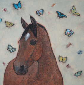 mixed media artwork by Jennifer Ross titled Kintsugi Horse-Metamorphosis