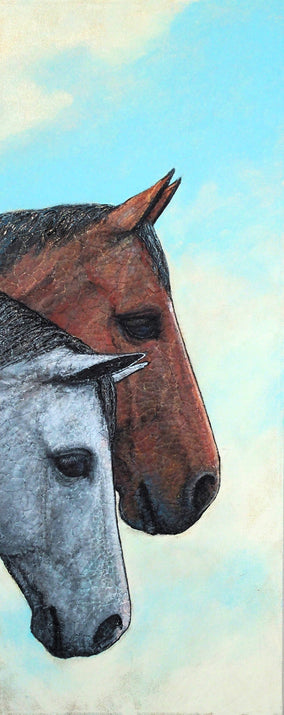 Original art for sale at UGallery.com | Two Horses by Jennifer Ross | $1,000 | mixed media artwork | 30' h x 12' w