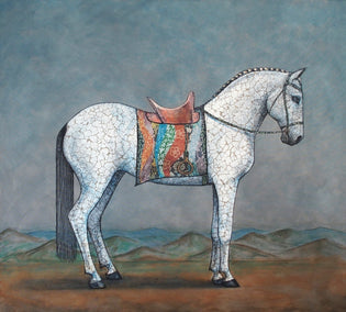 mixed media artwork by Jennifer Ross titled When a White Horse Is Not a Horse