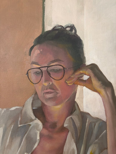 Reading In the Gold Chair 2.0 by Jesse Aldana |   Closeup View of Artwork 