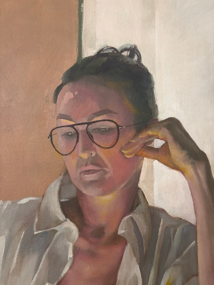 Reading In the Gold Chair 2.0 by Jesse Aldana |  Closeup View of Artwork 