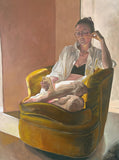 Original art for sale at UGallery.com | Reading In the Gold Chair 2.0 by Jesse Aldana | $3,875 | oil painting | 40' h x 30' w | thumbnail 1