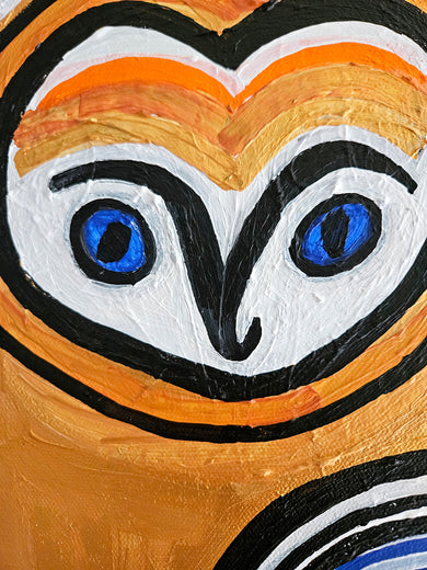 Barn Owl on Cobalt by Jessica JH Roller |   Closeup View of Artwork 