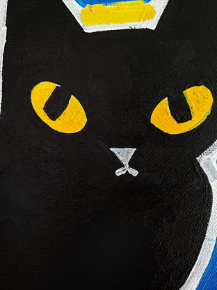 Black Cat on Cyan by Jessica JH Roller |   Closeup View of Artwork 