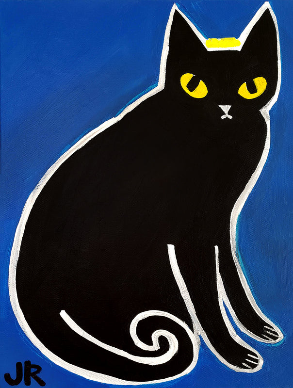 Black Cat on Cyan by Jessica JH Roller - acrylic painting | UGallery