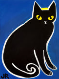 Original art for sale at UGallery.com | Black Cat on Cyan by Jessica JH Roller | $275 | acrylic painting | 16' h x 12' w | thumbnail 1