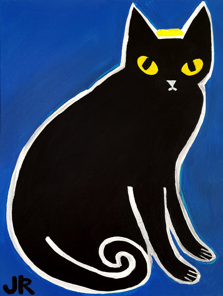 Black Cat on Cyan by Jessica JH Roller |  Artwork Main Image 