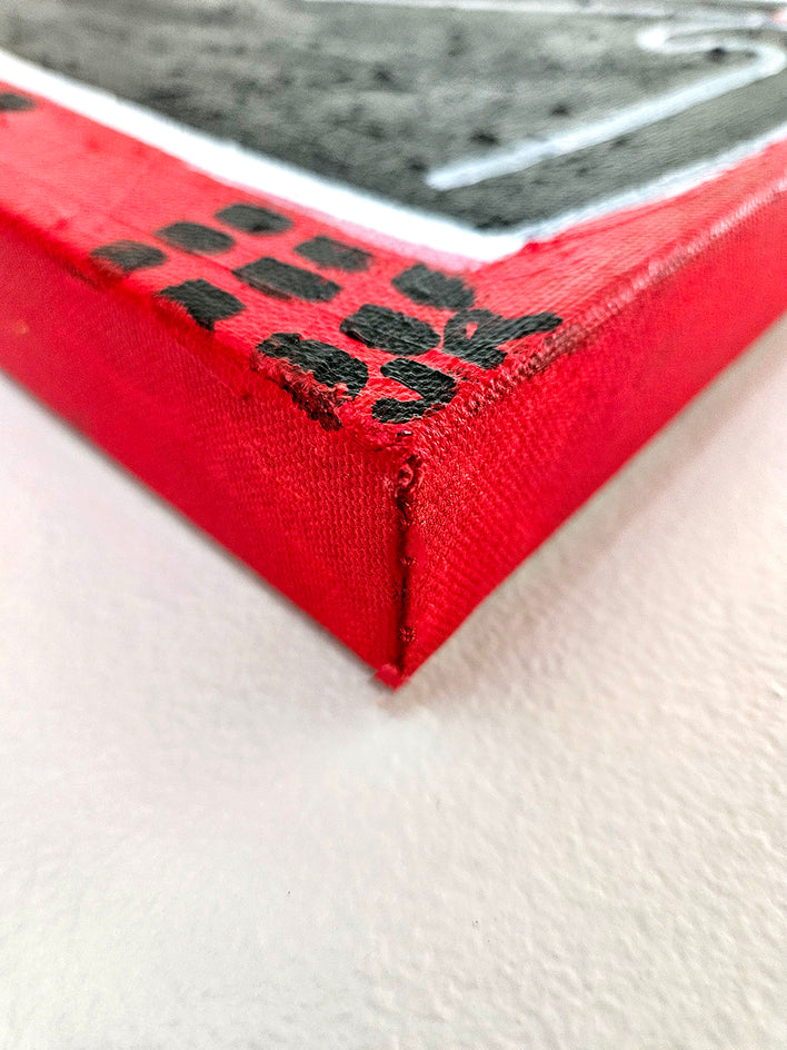 Buttons on Red by Jessica JH Roller |  Side View of Artwork 