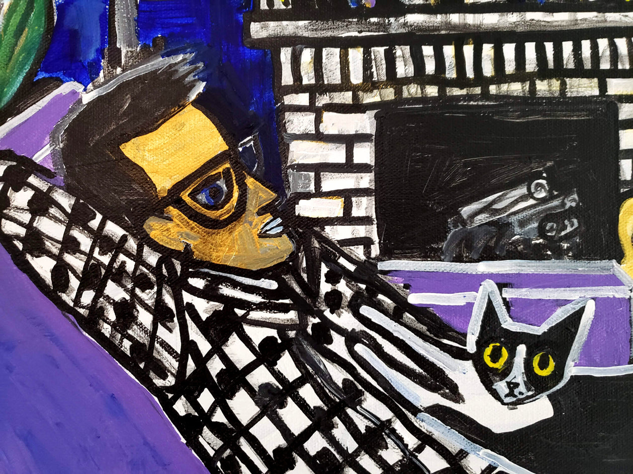 Cat Dad by Jessica JH Roller |  Closeup View of Artwork 
