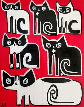 Original art for sale at UGallery.com | Cat Pyramid by Jessica JH Roller | $550 | acrylic painting | 30' h x 24' w