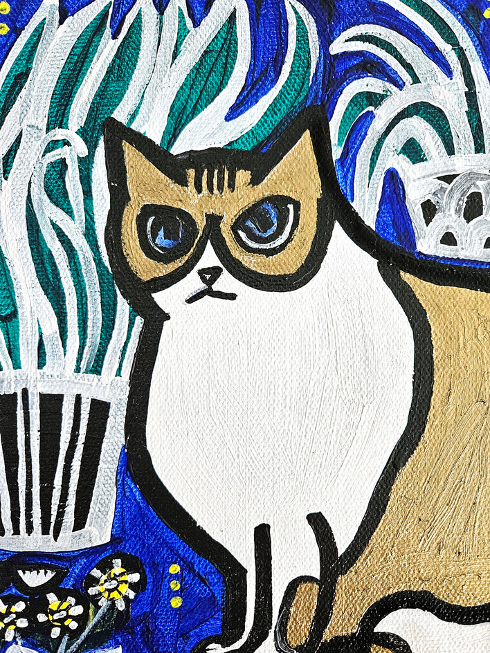 Cat with House Plants by Jessica JH Roller |  Closeup View of Artwork 