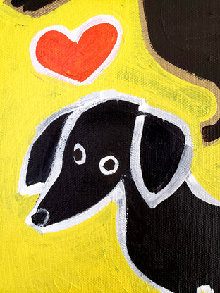 Dachshunds and Hearts by Jessica JH Roller |   Closeup View of Artwork 