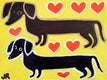 Original art for sale at UGallery.com | Dachshunds and Hearts by Jessica JH Roller | $400 | acrylic painting | 12' h x 16' w | thumbnail 1