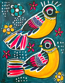 acrylic painting by Jessica JH Roller titled Decorated Birds