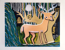 Original art for sale at UGallery.com | Deer, Squirrel, Waterfall by Jessica JH Roller | $875 | acrylic painting | 24' h x 30' w | thumbnail 3