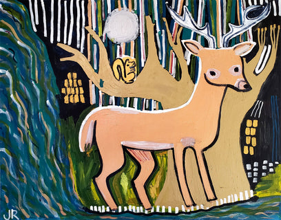 Deer, Squirrel, Waterfall by Jessica JH Roller | Artwork Main Image