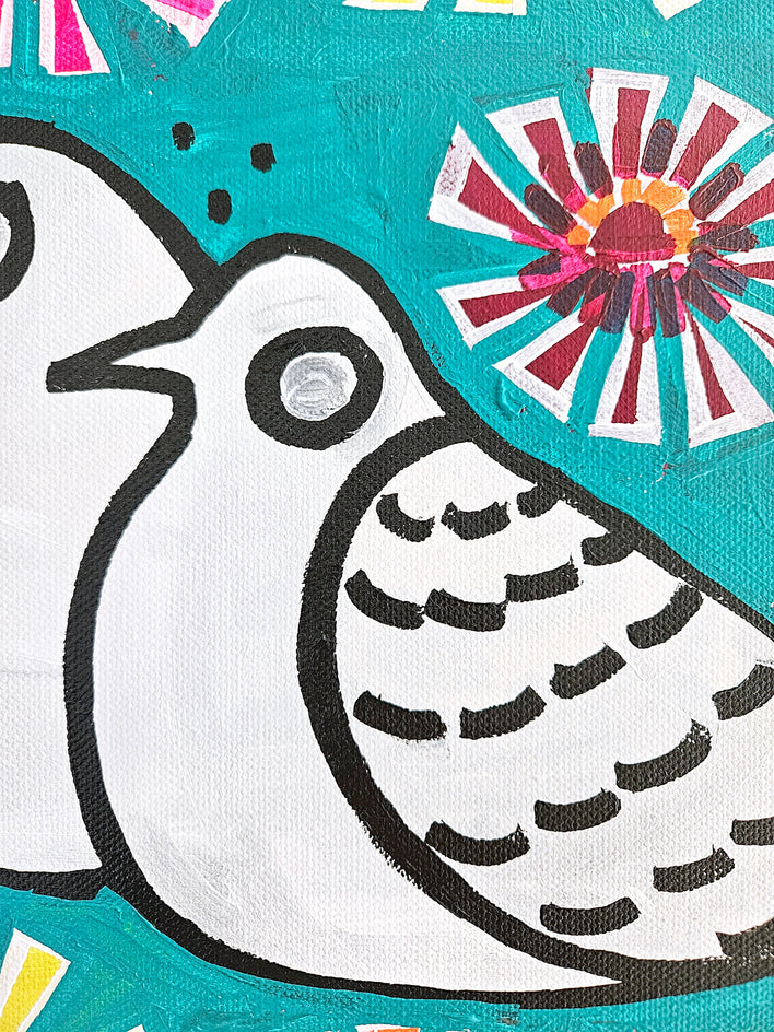 Doves with Zinnia by Jessica JH Roller |  Closeup View of Artwork 