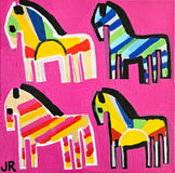 Original art for sale at UGallery.com | Four Rainbow Ponies by Jessica JH Roller | $225 | acrylic painting | 12' h x 12' w | thumbnail 1