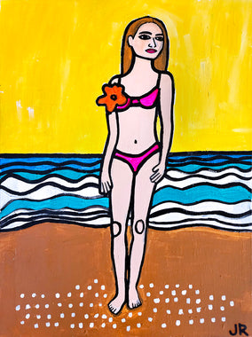 Original art for sale at UGallery.com | Girl on Beach by Jessica JH Roller | $425 | acrylic painting | 24' h x 18' w