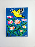 Original art for sale at UGallery.com | Goldfinch Zinnias by Jessica JH Roller | $275 | acrylic painting | 16' h x 12' w | thumbnail 3