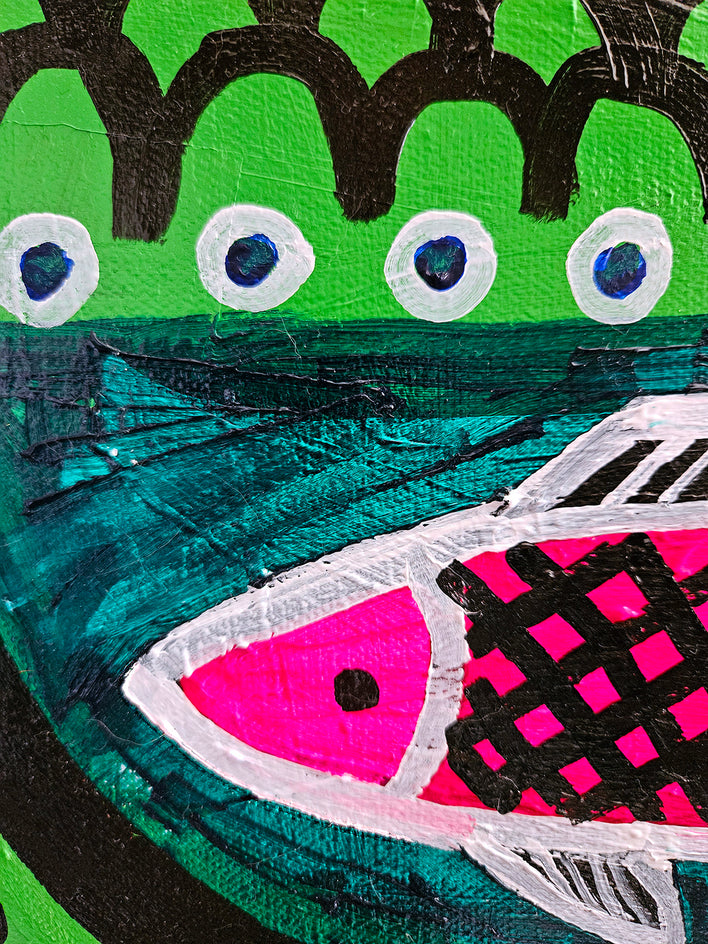 Hawk and Fish by Jessica JH Roller |  Closeup View of Artwork 