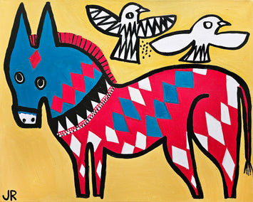 acrylic painting by Jessica JH Roller titled Holiday Donkey