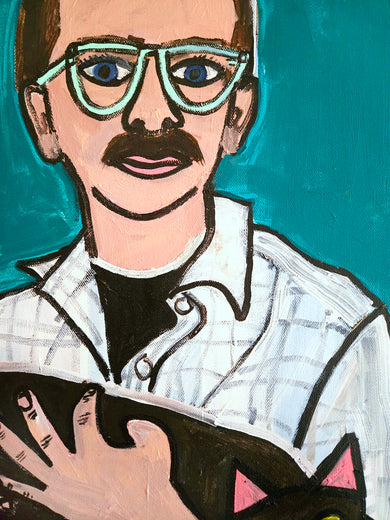 Man Holding a Cat by Jessica JH Roller |   Closeup View of Artwork 